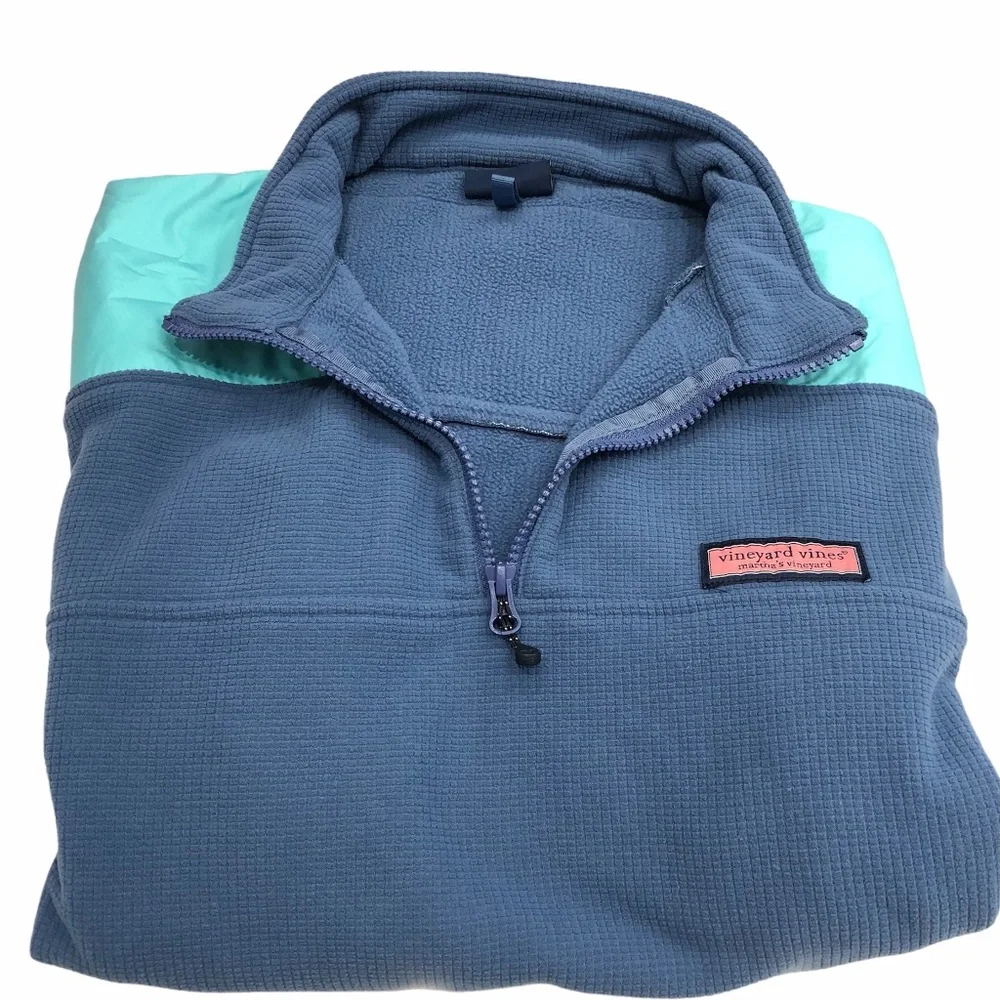VINEYARD VINES BLUE WINDCREST GRID FLEECE QUARTER ZIP PULLOVER